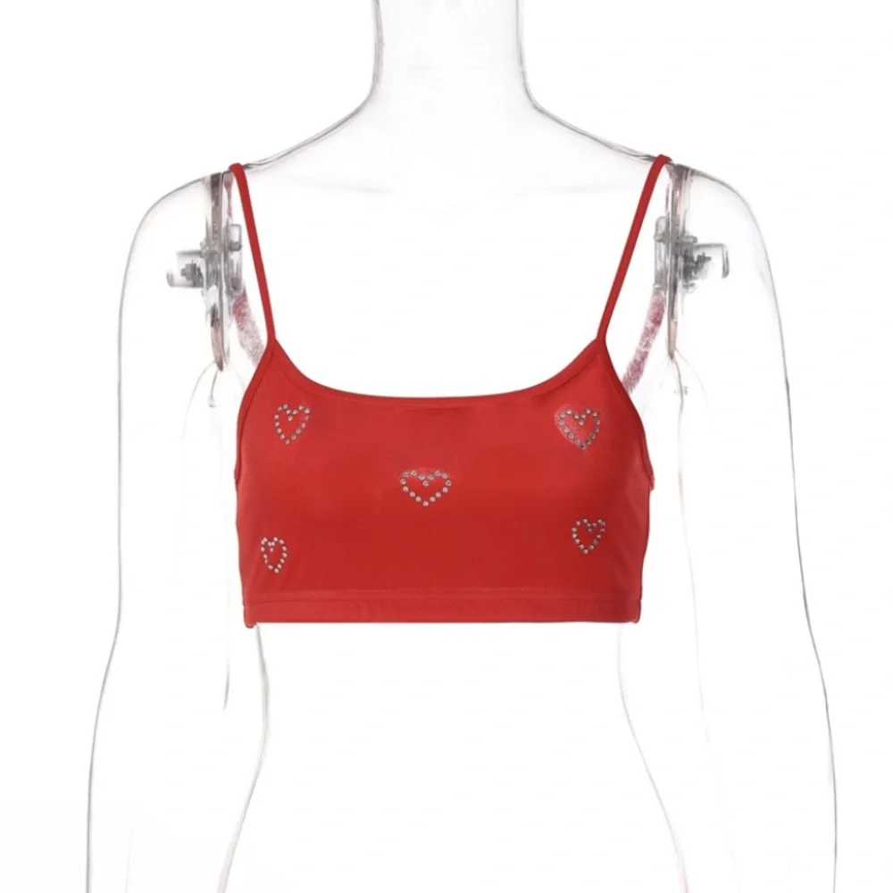 Women’s Red Rhinestone Crop Camisole - Picture 1 of 4